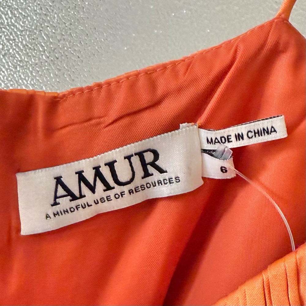 AMUR Elodie Pleated Colorblock Two Tone Maxi Dress in Coral Orange Sz 6 - Picture 5 of 7